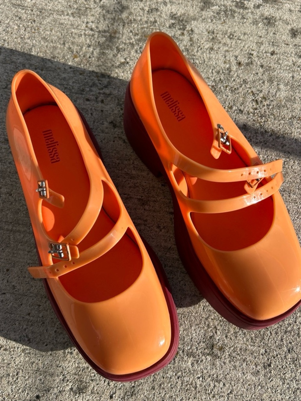 Melissa Farah Orange Double-Strap Mary Jane Platform Shoes